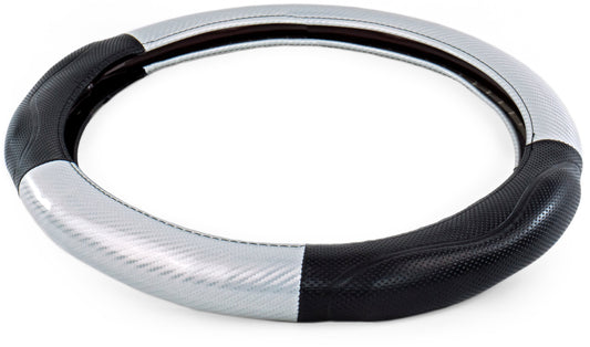 Semi Truck 18" Carbon Fiber Gray w/Black Memory Foam Grips Steering Wheel Cover