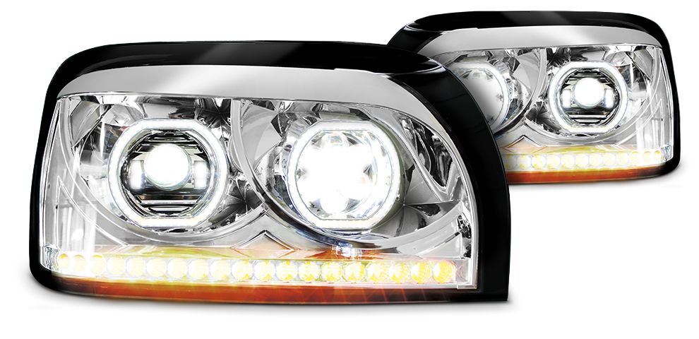 Freightliner Century LED Headlight w/Sequential Turn Signal Chrome (Passenger)