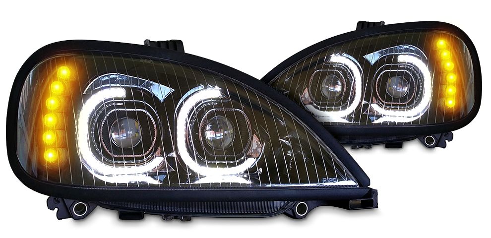 Freightliner Century LED Headlight w/Sequential Turn Signal Black (Passenger)