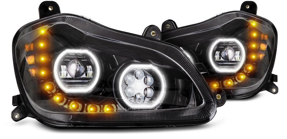 Kenworth T680 2013-21' LED Headlight w/Sequential Turn Signal Black (Driver)