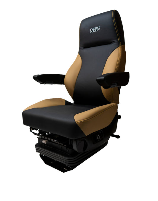 Universal Semi Truck Power Seat w/Arm Rests - Black & Tan