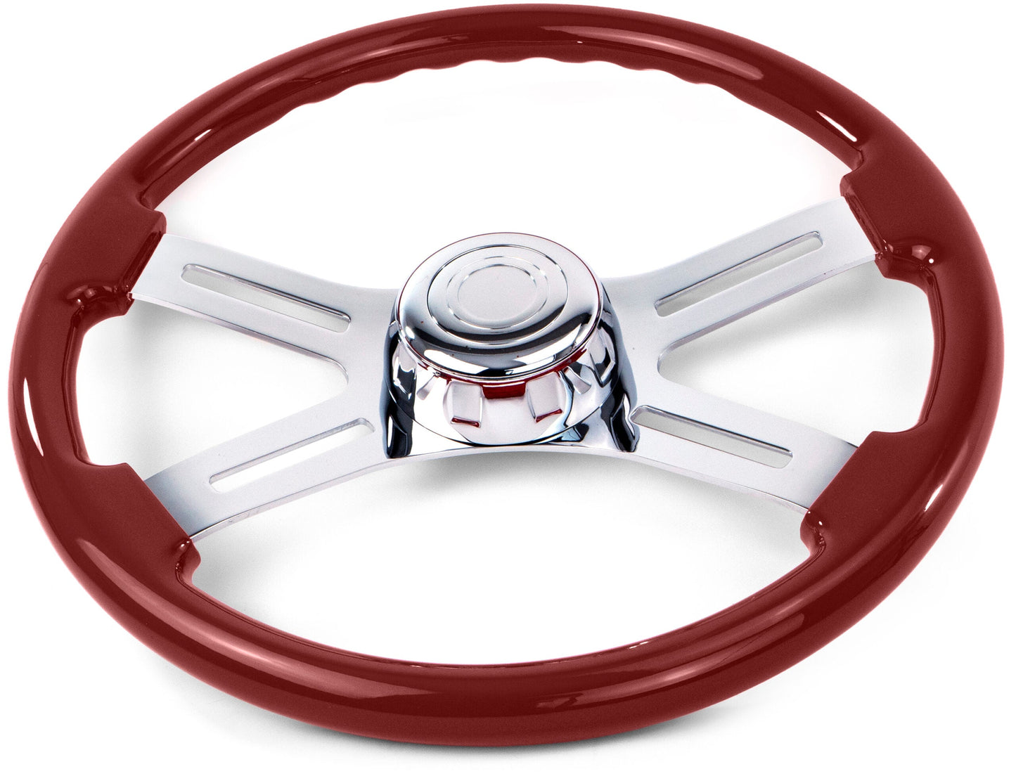 Maroon Wood Steering Wheel with 4 Chrome Spokes