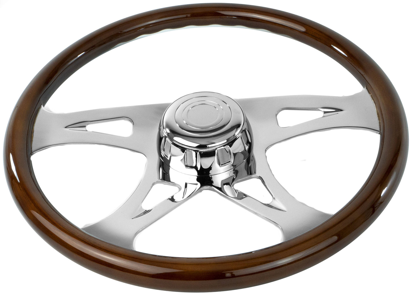 18” Wood Steering Wheel with Chrome Design Spokes